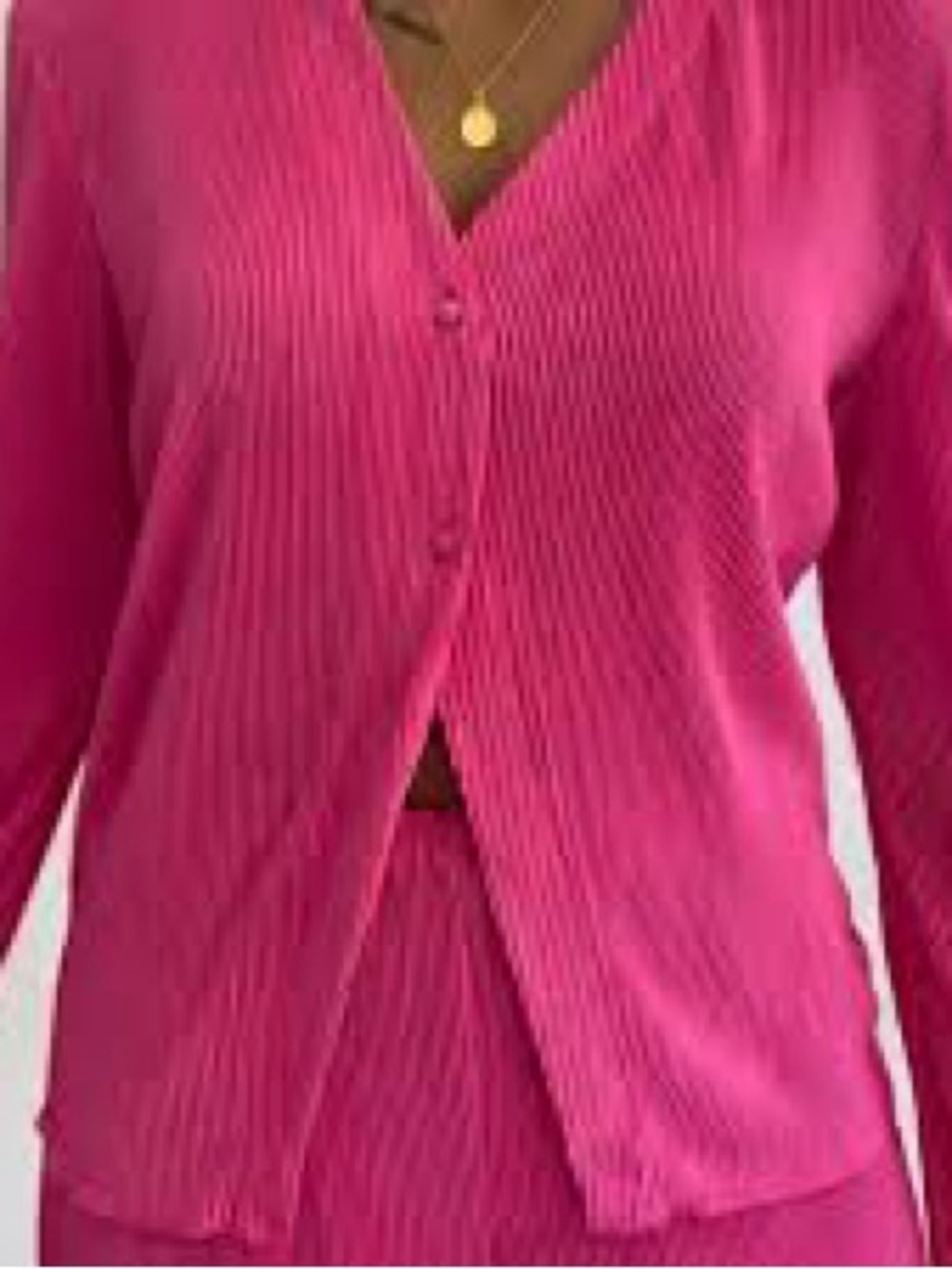 Pleated Satin Half Button Front Top - Fuchsia Pink XS- never worn! - Picture 2 of 6